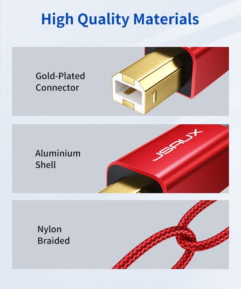 JSAUX Printer Cable, 6.6ft USB 2.0 Type A Male to B Male Printer Scanner Cord High Speed Compatible with HP, Canon, Dell, Epson, Lexmark, Xerox, Samsung and More (Red) - Image 5